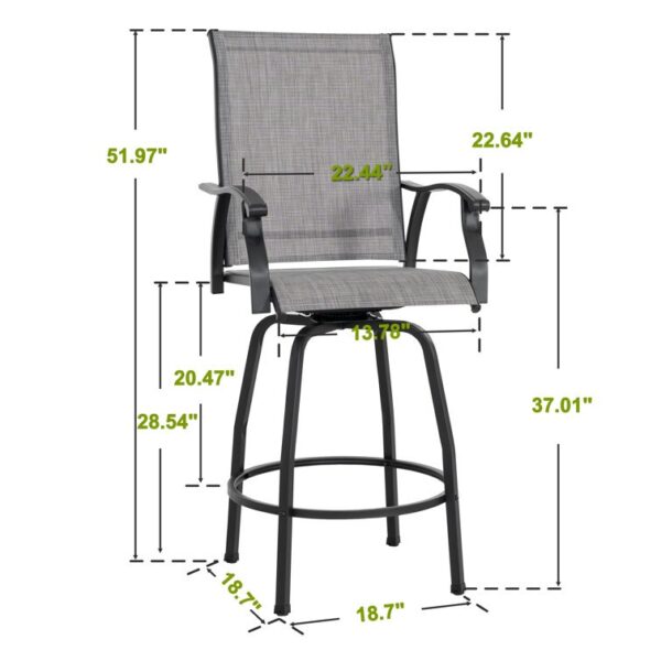 2-Piece Gray Outdoor Swivel Bar Stool Set – High Back Patio Chairs with Armrests - Image 5